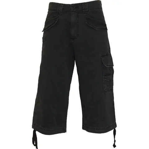Unisex Vintage Long Cargo Shorts: Plain (Black) (Blank)