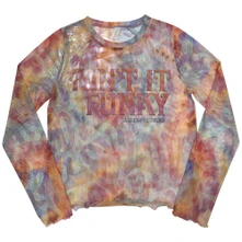 Croptop Ladies Long Sleeve Mesh Crop Top: Funky (Light Blue)