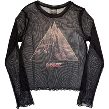 Croptop Ladies Long Sleeve Mesh Crop Top: The Mountain (Black)