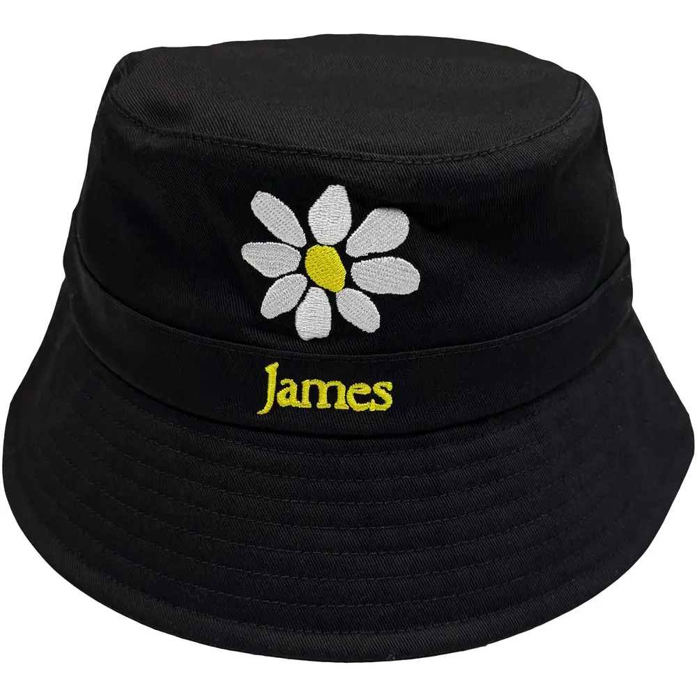 Unisex Bucket Hat: Yellow Logo White Daisy (Black)
