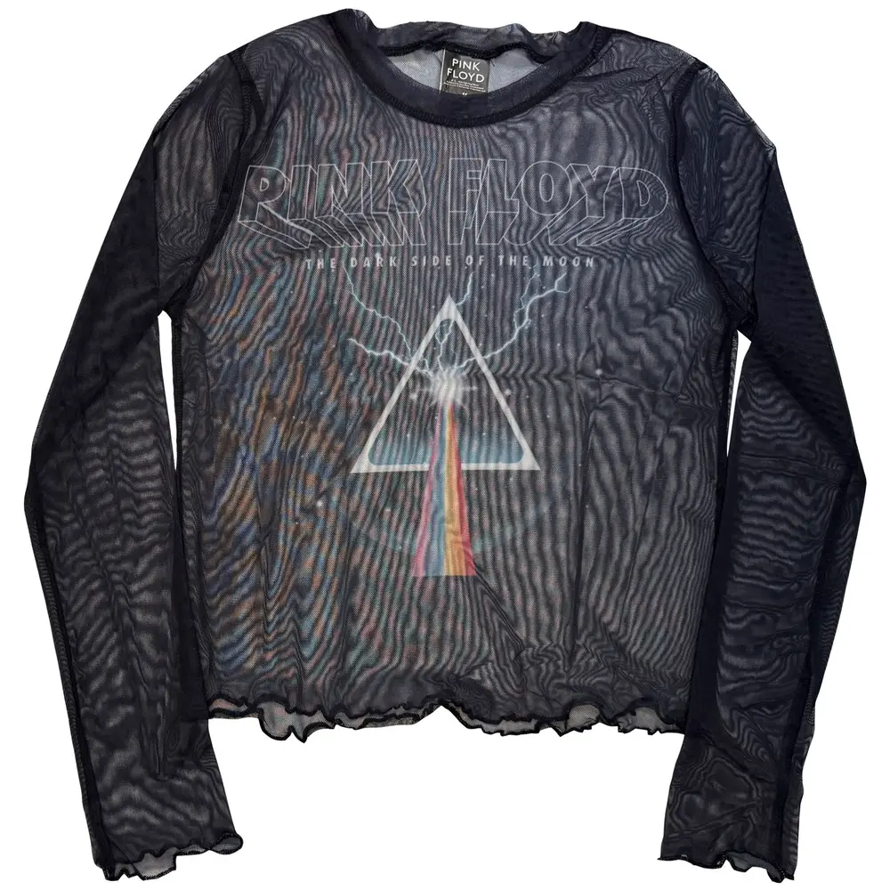 Ladies Long Sleeve Mesh Crop Top: Lightning Prism (Navy Blue)