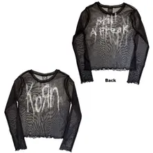 Ladies Long Sleeve Mesh Crop Top: Still A Freak (Black) (Front & Back)
