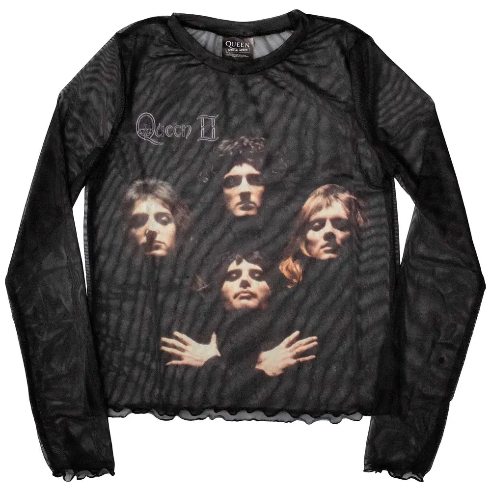 Ladies Long Sleeve Mesh Crop Top: Bo Rhap Classic (Black)