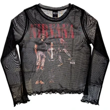 Croptop Ladies Long Sleeve Mesh Crop Top: In Utero Band Photo (Black)
