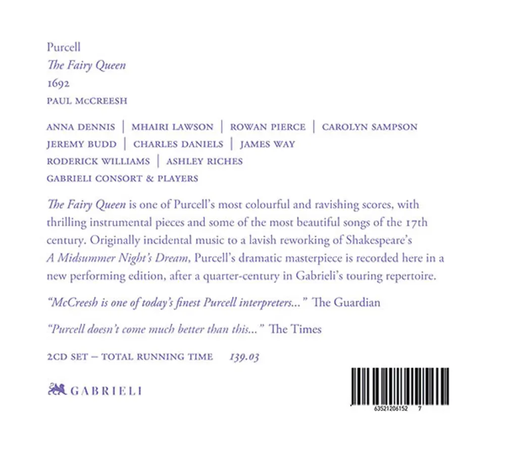 Gabrieli Consort & Players – PURCELL - THE FAIRY QUEEN, 1692 (CD)