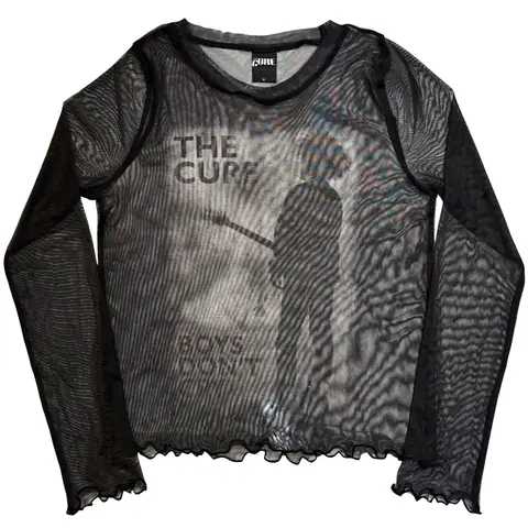 Ladies Long Sleeve Mesh Crop Top: Boys Don't Cry B&W (Black)