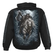 Mikina Unisex Pullover Hoodie: Viking Rampage (Black) (Back & Sleeve Print)