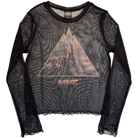 Ladies Long Sleeve Mesh Crop Top: The Mountain (Black)