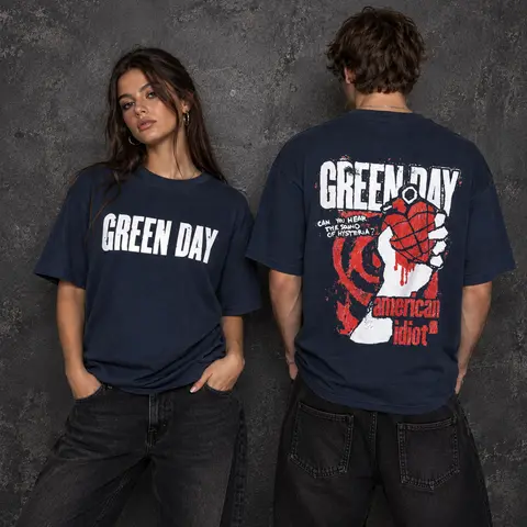 Unisex Unplugged T-Shirt: American Idiot Grenade (Navy Blue) (Back Print)