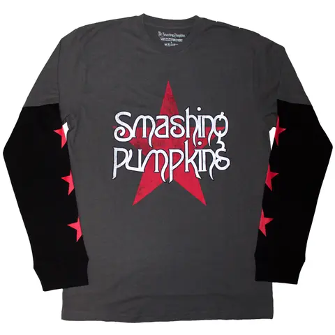 Unisex 2 In 1 Layered Long Sleeve T-Shirt: Star Logo (Charcoal Grey & Black) (Sleeve Print)
