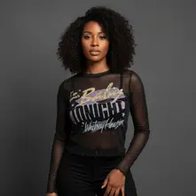 Ladies Long Sleeve Mesh Crop Top: I'm Your Baby (Black) thumbnail