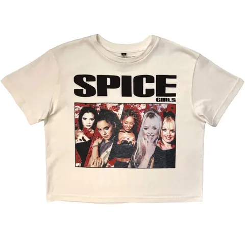 Ladies Stone Wash Crop Top: Collage (White)
