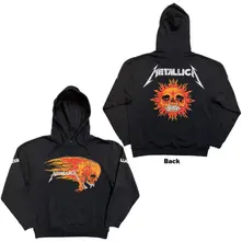 Unisex Pullover Hoodie: Worn Pushead Flaming Skull (Charcoal Grey) (Back Print) thumbnail