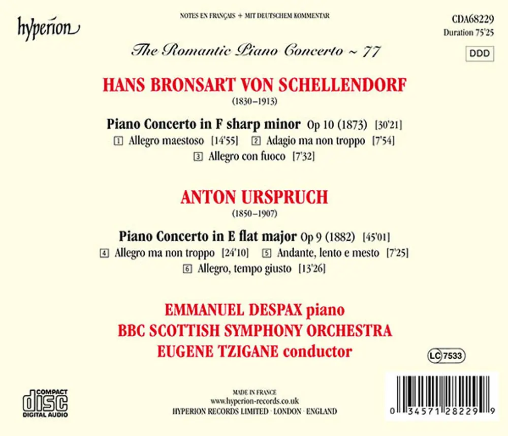 BRONSART & URSPRUCH: PIANO CONCERTOS (HYPERION ROM