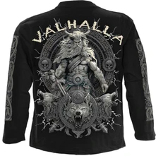 Unisex Long Sleeve T-Shirt: Valhalla (Black) (Back & Sleeve Print) thumbnail