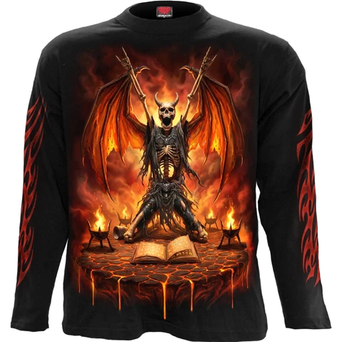 Unisex Long Sleeve T-Shirt: Skeletal Worship (Black) (Back & Sleeve Print)