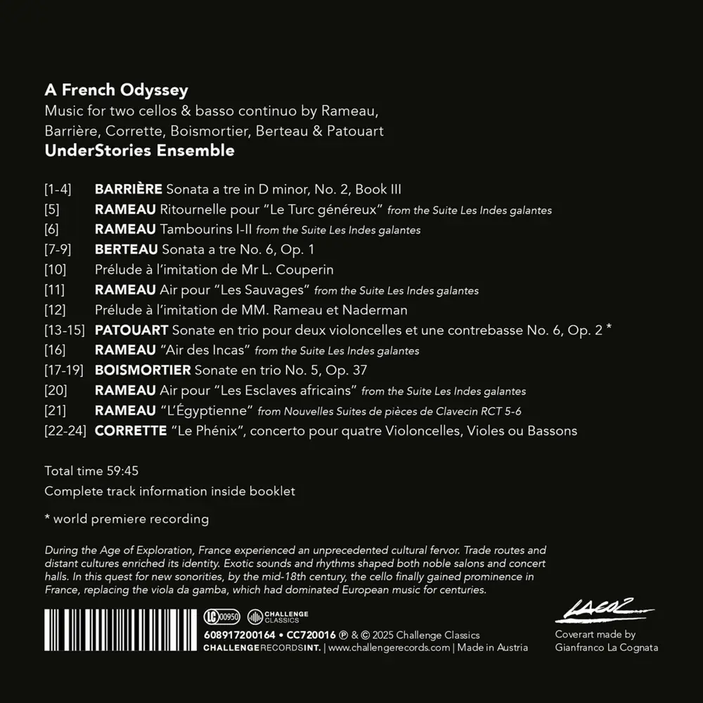 A FRENCH ODYSSEY - MUSIC FOR TWO CELLOS BY RAMEAU, BARRIERE, CORRETTE, BOISMORTIER, BERTEAU & PATOUART