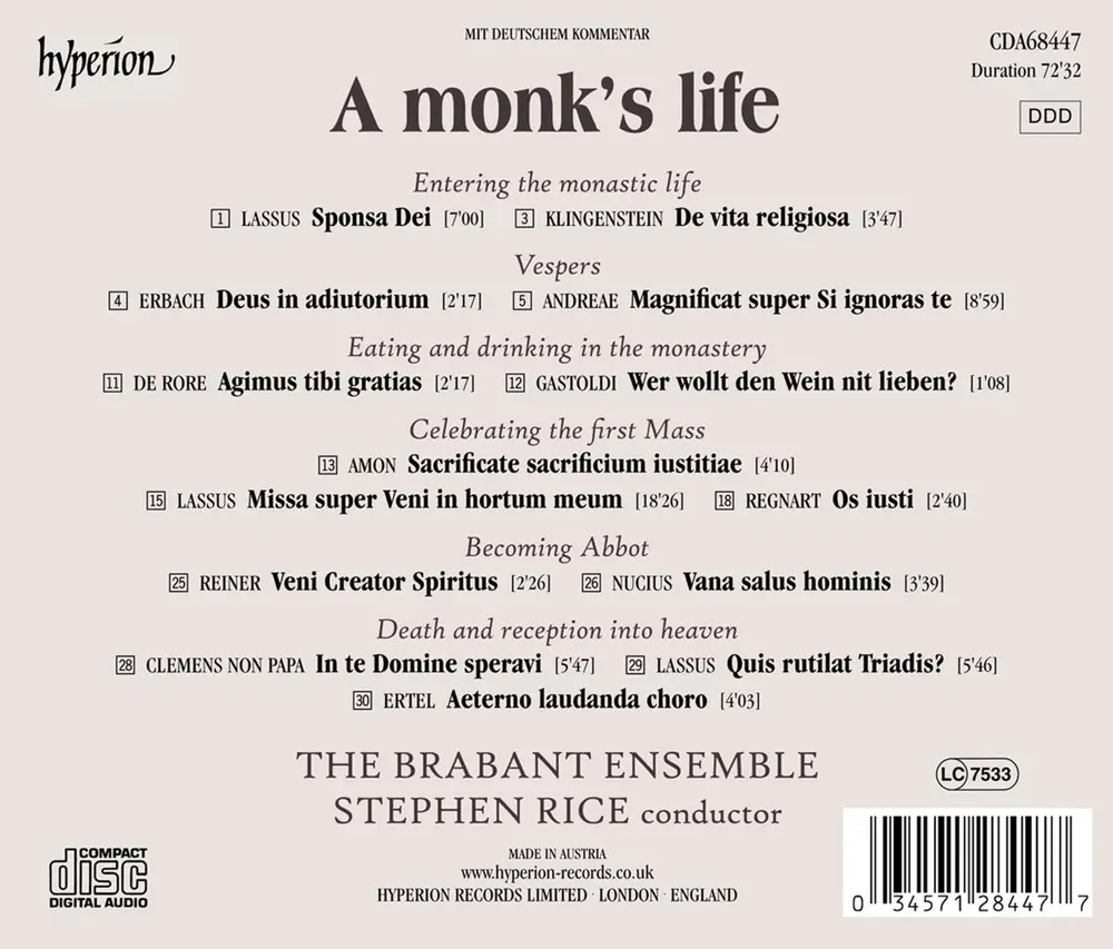 The Brabant Ensemble – A MONK'S LIFE (CD)
