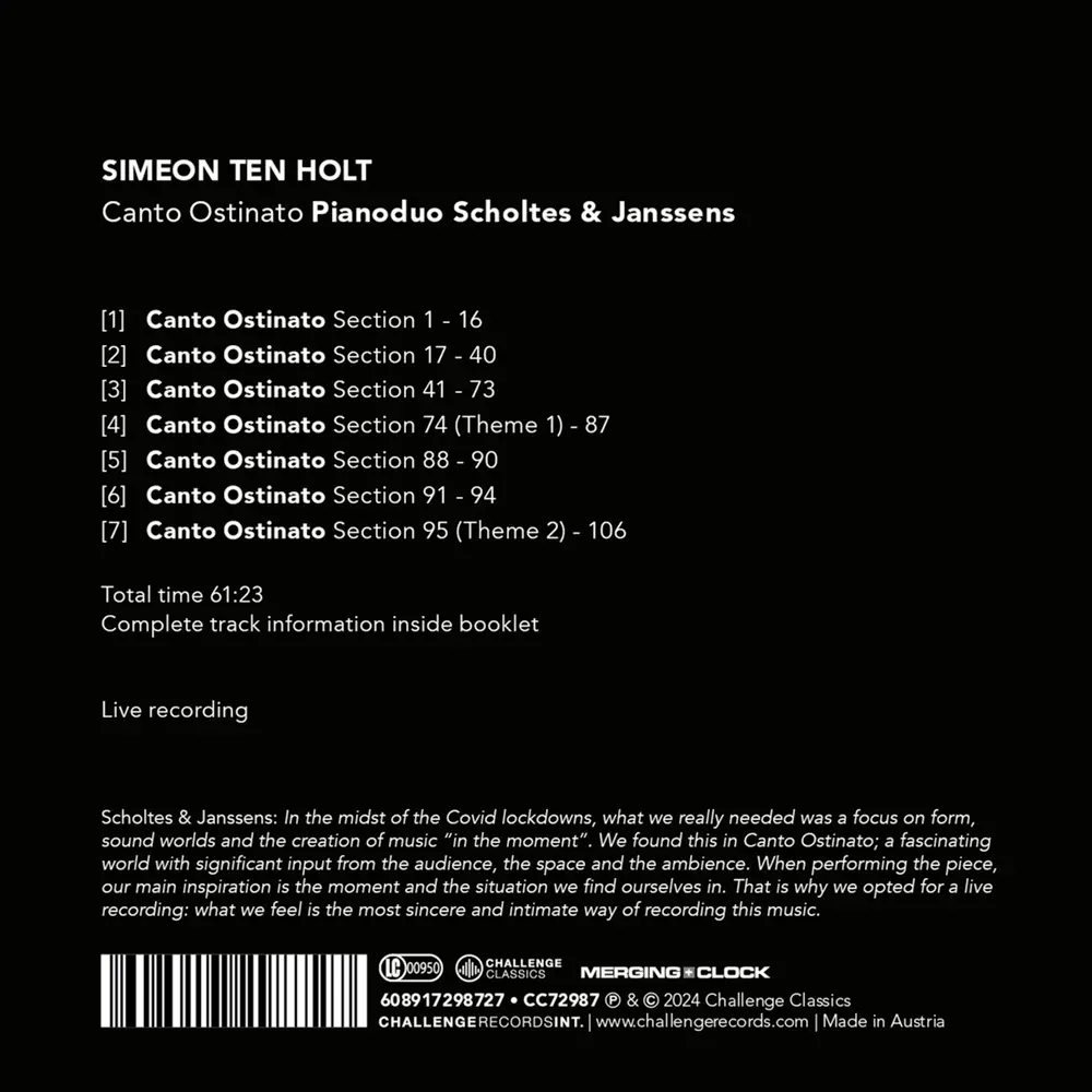 Sandra & Jeroen van Veen – SIMEON TEN HOLT: CANTO OSTINATO (CD)