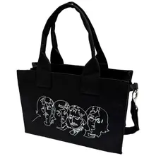 Cotton Tote Bag: White Album Faces & Apple (Black) (Back Print) thumbnail