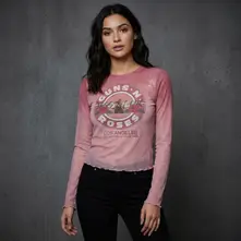 Ladies Long Sleeve Mesh Crop Top: Bullet Seal (Pink) thumbnail