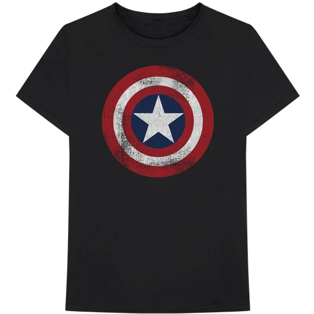Captain America Distressed Shield (Negra) (Camiseta)