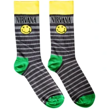 Nirvana, Ponožky Happy Face & Logo Stripes, Unisex, Šedá