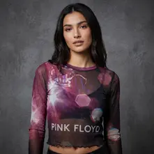 Ladies Long Sleeve Mesh Crop Top: Knebworth '90 (Black) thumbnail