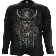 Unisex Long Sleeve T-Shirt: Viking Norseman (Black) (Back & Sleeve Print) thumbnail