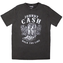 Johnny Cash, Tričko Walk The Line Boots, Unisex, Šedá