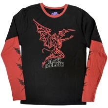 Tričko s dlhým rukávom Unisex 2 In 1 Layered Long Sleeve T-Shirt: Red Henry Wavy Logo (Black & Red) (Sleeve Print)