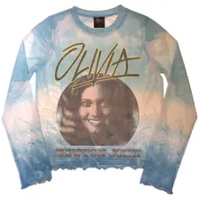 Croptop Ladies Long Sleeve Mesh Crop Top: Circle Photo (Light Blue)