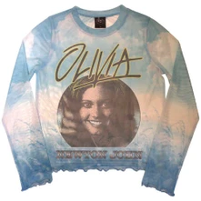 Croptop Ladies Long Sleeve Mesh Crop Top: Circle Photo (Light Blue)