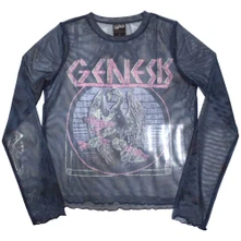 Croptop Ladies Long Sleeve Mesh Crop Top: Bird Hand (Navy Blue)