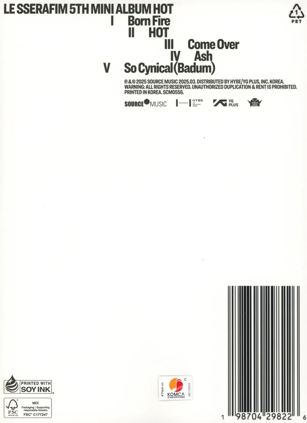 LE SSERAFIM – 5th Mini Album 'HOT' (CD)