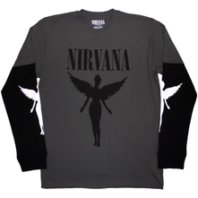 Tričko s dlhým rukávom Unisex 2 In 1 Layered Long Sleeve T-Shirt: In Utero Mono (Charcoal Grey & Black) (Sleeve Print)