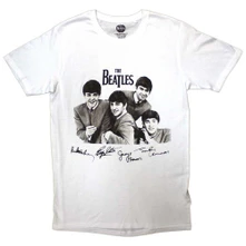 The Beatles, Tričko Mop Tops & Signatures, Unisex, Biela