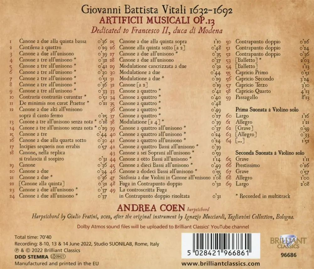 COEN, ANDREA - VITALI: ARTIFICII MUSICALI OP. 13 (CD)