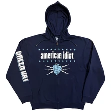 Mikina na zips Unisex Zipped Hoodie: American Idiot Electric (Navy) (Sleeve Print)