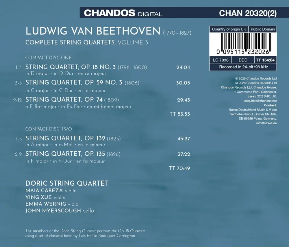 Doric String Quartet – BEETHOVEN: STRING QUARTETS VOL. 3 (CD)