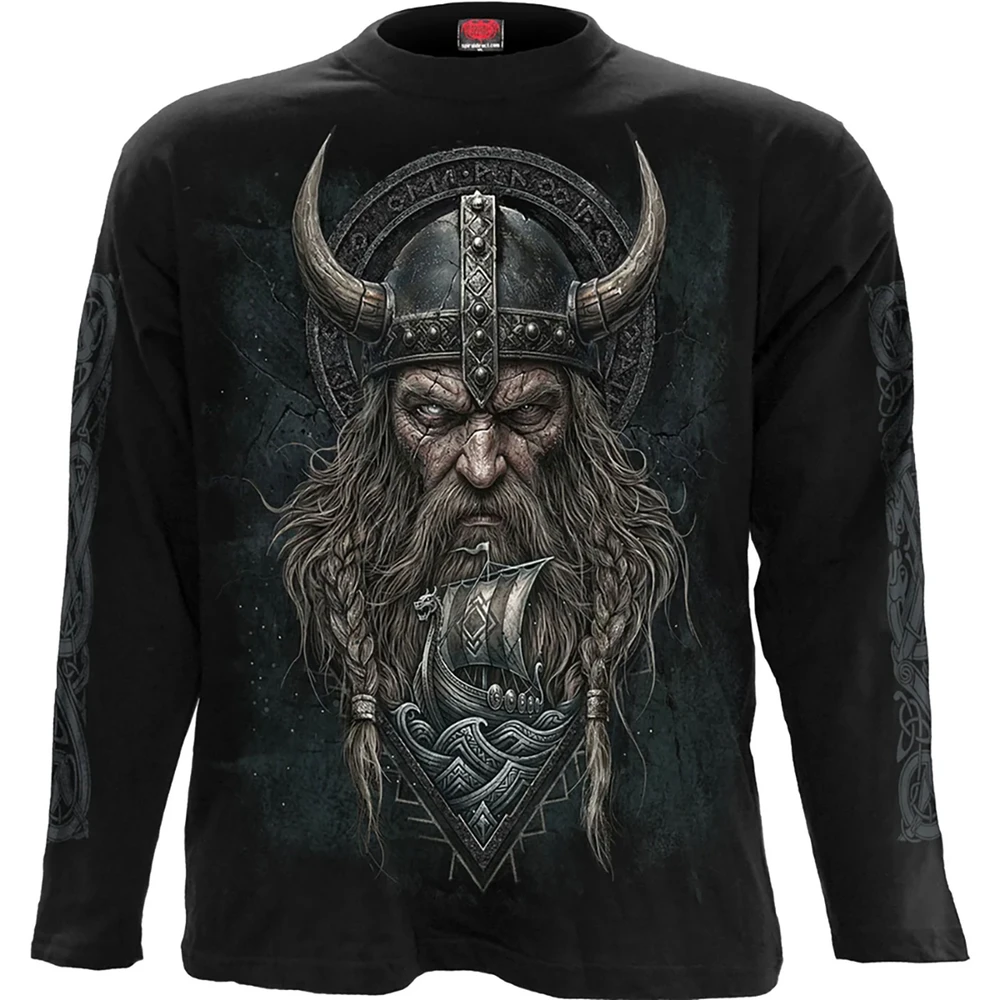 Unisex Long Sleeve T-Shirt: Viking Norseman (Black) (Back & Sleeve Print)