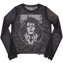 Croptop Ladies Long Sleeve Mesh Crop Top: Ziggy v1 (Black)