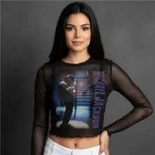 Ladies Long Sleeve Mesh Crop Top: Beat It (Black) thumbnail