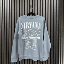 Unisex Unplugged Sweatshirt: Nevermind Tour 1991 (Blue) (Back Print) thumbnail
