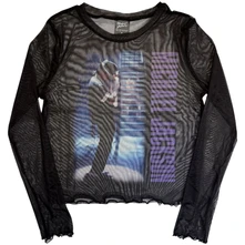 Croptop Ladies Long Sleeve Mesh Crop Top: Beat It (Black)