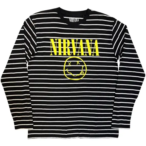 Nirvana – Crewneck Yellow Happy Face Striped (Multi-color), Unisex, Multi-color