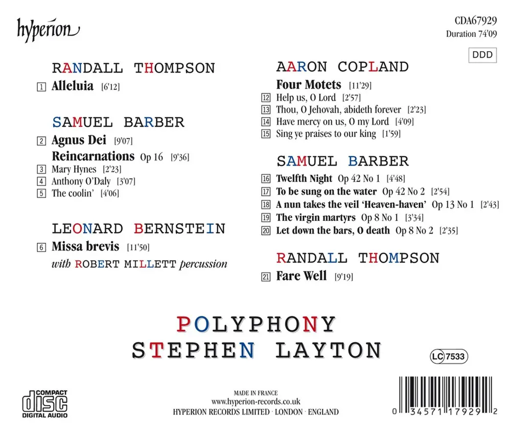 AMERICAN POLYPHONY: BARBER, COPLAND, BERNSTEIN, R. (CD)