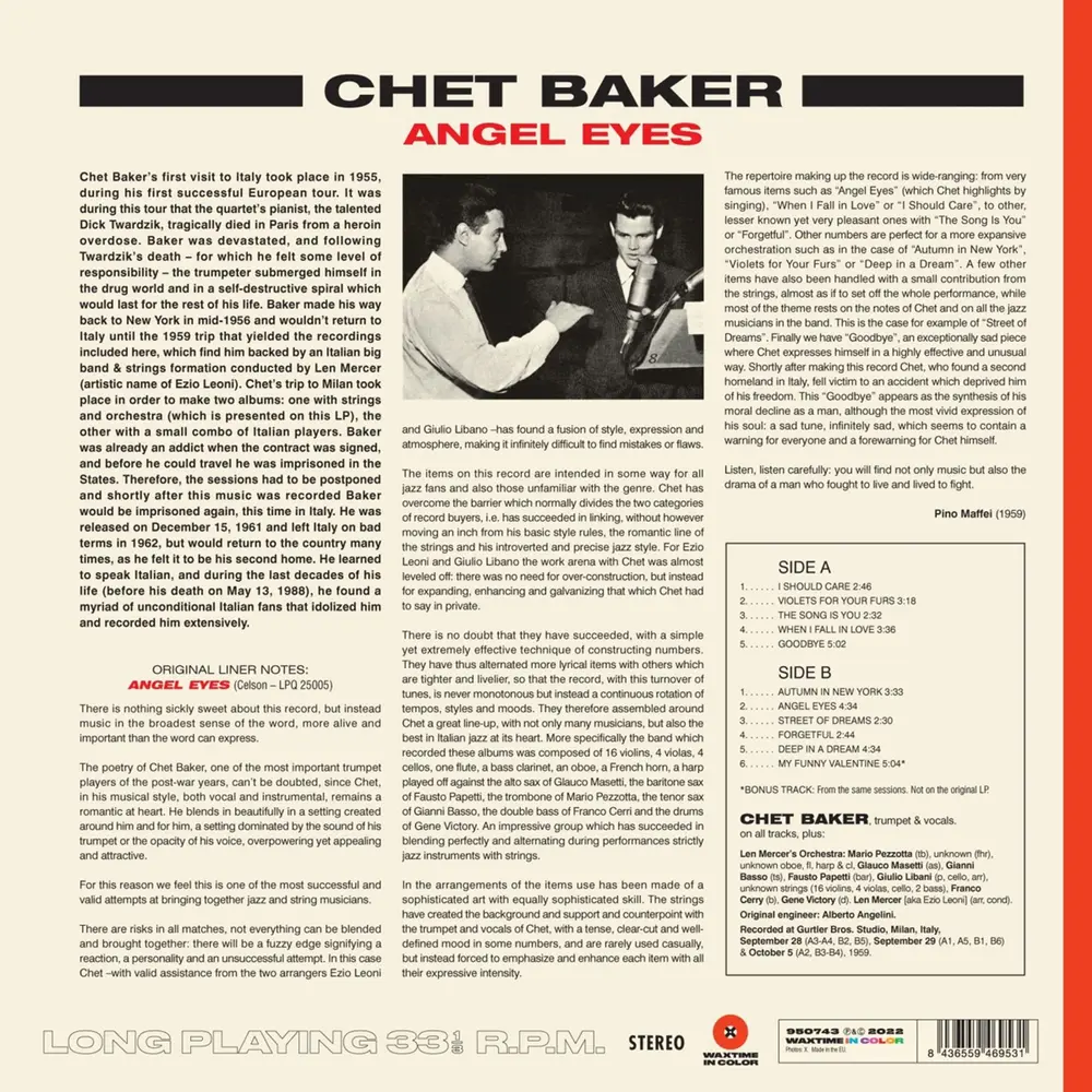 Chet Baker, Len Mercer And His Orchestra: Sings And Plays With Len Mercer And His Orchestra - Angel Eyes (Red Vinyl)