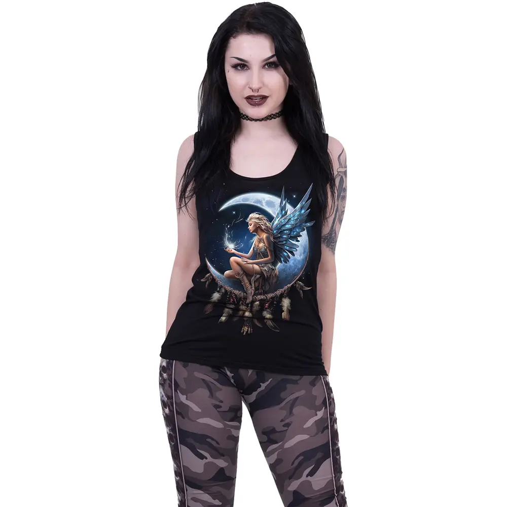 Spiral – Moon Fairy (Negra, Mujer, Razor Back Vest T-Shirt) (Camiseta de tirantes)