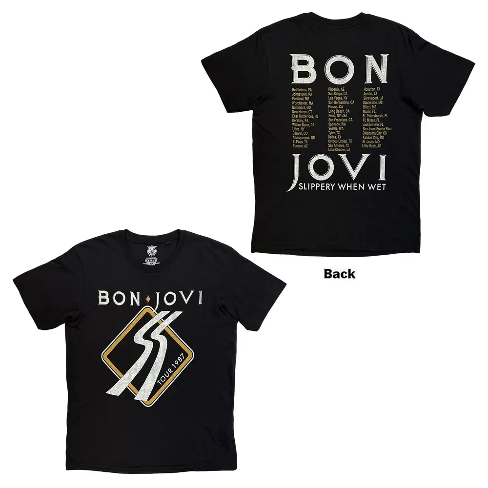 Unisex T-Shirt: Tour '87 Road Sign (Black) (Back Print)